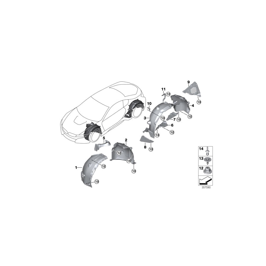 Genuine BMW 51717328623 Cover, Wheelhousing, Rear, Front Left (Inc. i8) | ML Performance US Car Parts