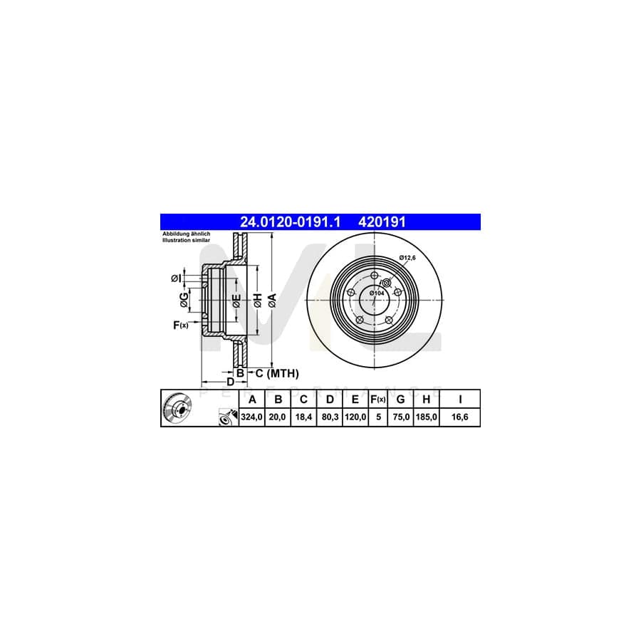 ATE 24.0120-0191.1 Brake Disc for BMW X5 (E53) Vented, Coated, High-carbon  - 1 piece
