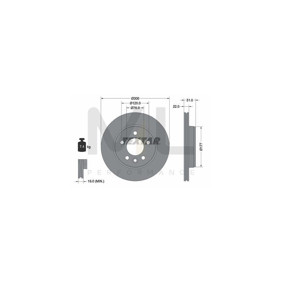 TEXTAR 92288503 Brake Disc Externally Vented, Coated, without wheel hub, without wheel studs | ML Performance Car Parts