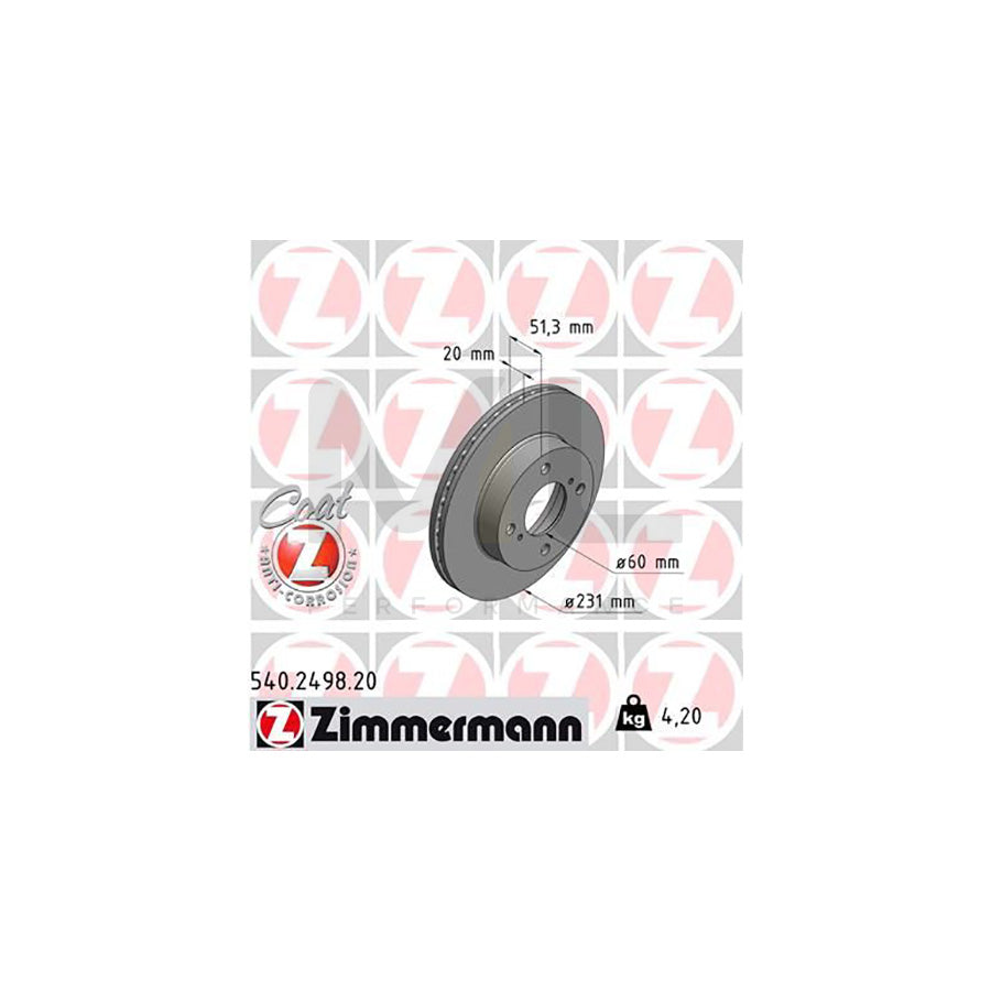 ZIMMERMANN COAT Z 540.2498.20 Brake Disc Internally Vented, Coated  - 1 piece