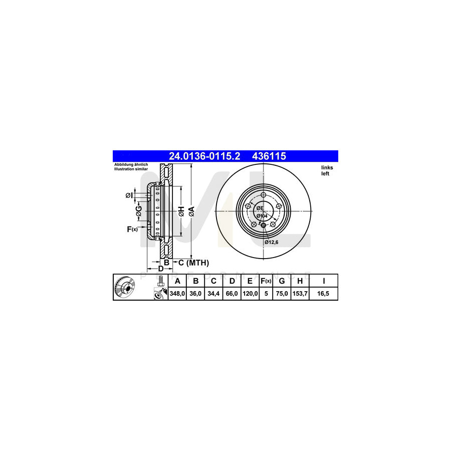 ATE 24.0136-0115.2 Brake Disc Two-piece brake disc, Vented, Coated, High-carbon, with bolts/screws
