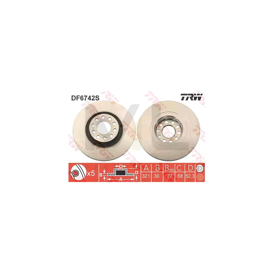 TRW DF6742S Brake Disc for VW PASSAT Vented, Painted | ML Performance Car Parts