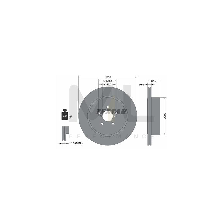 TEXTAR PRO 92173703 Brake Disc for SUBARU Impreza II Saloon (GD) Internally Vented, Coated, without wheel hub, without wheel studs | ML Performance Car Parts