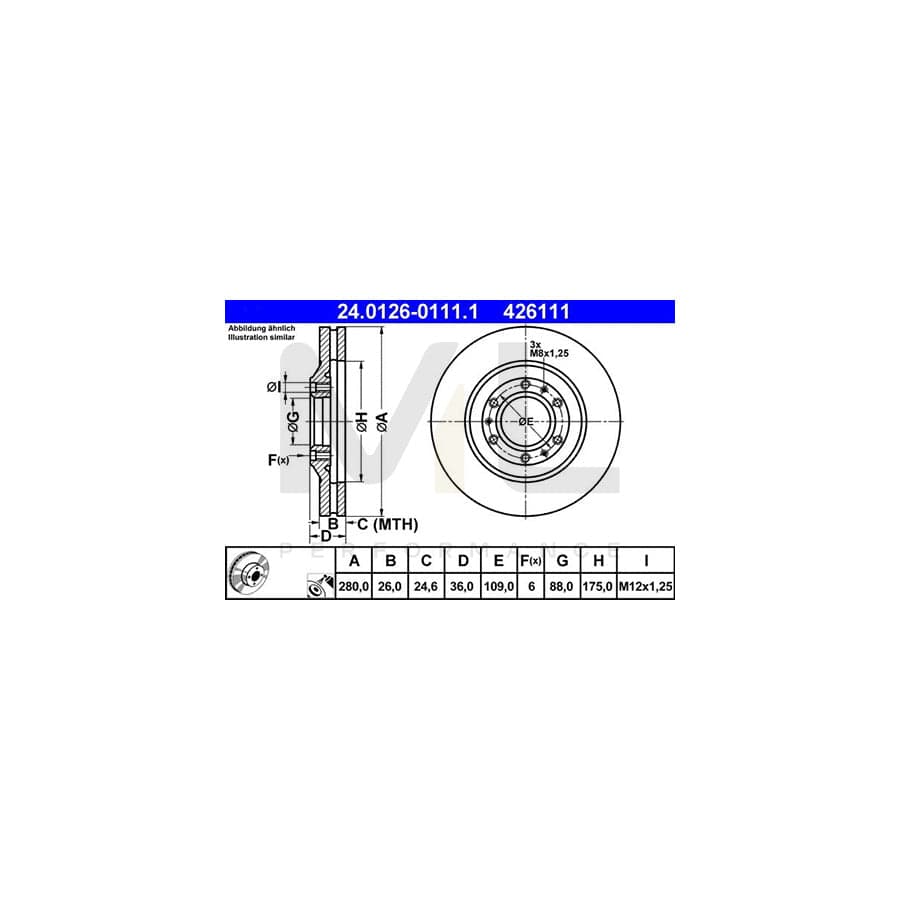 ATE 24.0126-0111.1 Brake Disc Vented, Coated  - 1 piece
