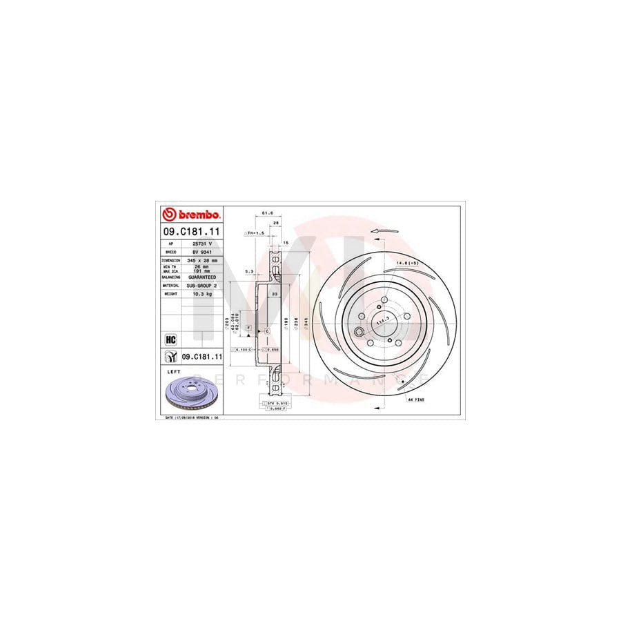BREMBO 09.C181.11 Brake Disc Internally Vented, Slotted, Coated, High-carbon | ML Performance Car Parts