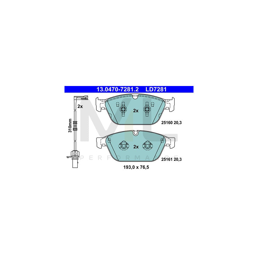 ATE Ceramic 13.0470-7281.2 Brake pad set for AUDI A8 D4 (4H2, 4H8, 4HC, 4HL) incl. wear warning contact