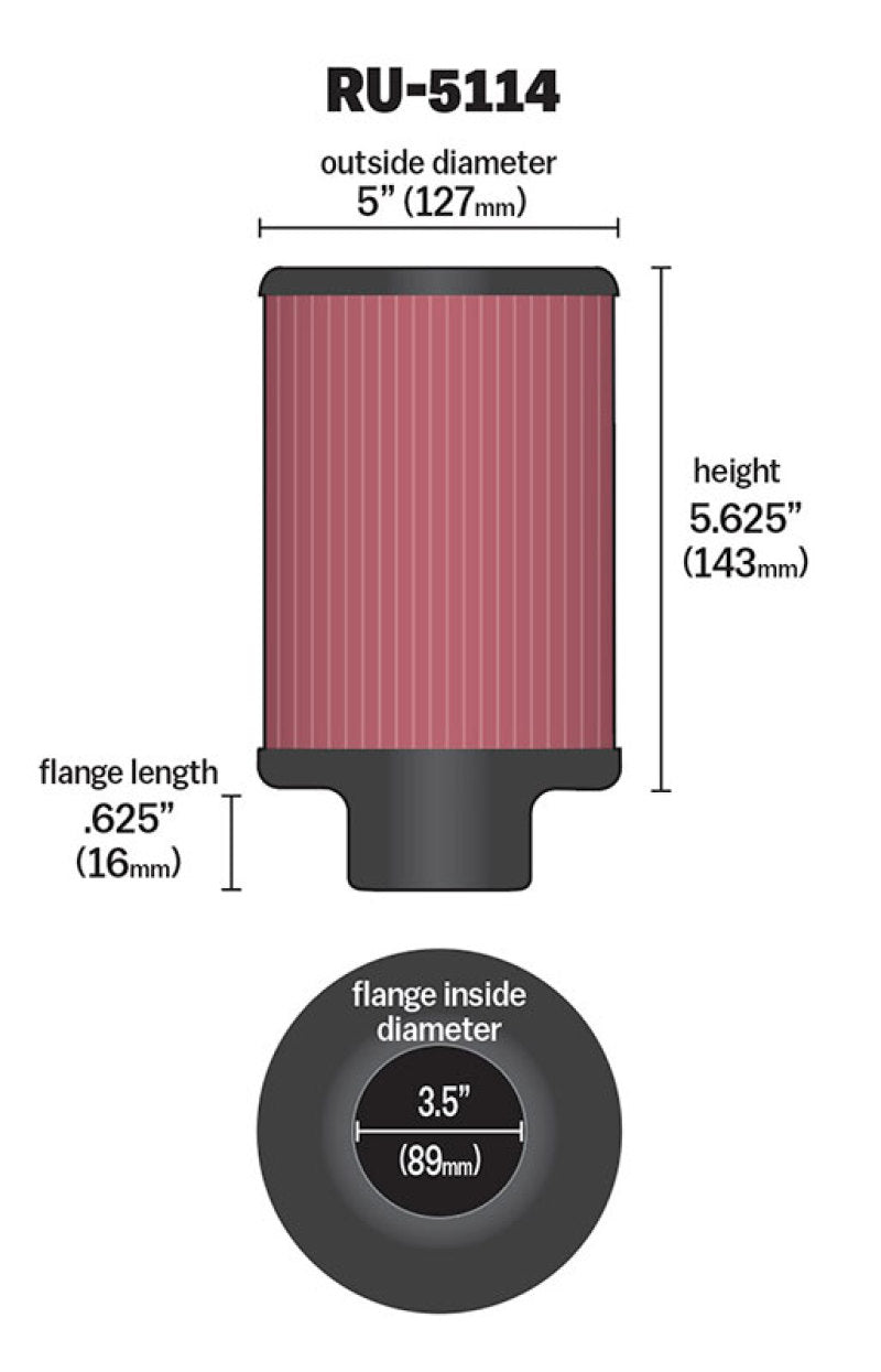 K&N Engineering K&N Filter Universal Rubber Filter 3.5in Flange ID x 5in OD x 5.625in H