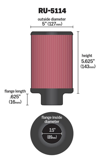K&N Engineering K&N Filter Universal Rubber Filter 3.5in Flange ID x 5in OD x 5.625in H
