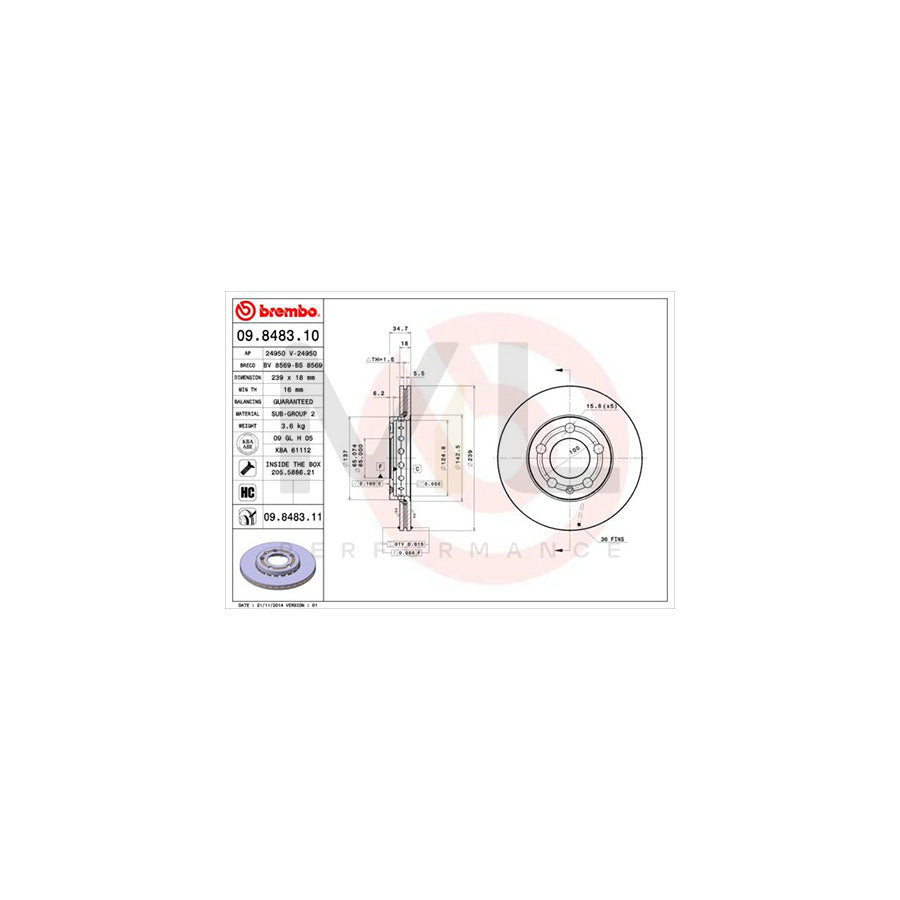 BREMBO 09.8483.10 Brake Disc Internally Vented, with bolts/screws | ML Performance Car Parts