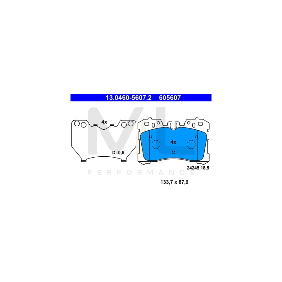 ATE 13.0460-5607.2 Brake pad set for LEXUS LS IV (XF40) excl. wear warning contact, prepared for wear indicator, with anti-squeak plate