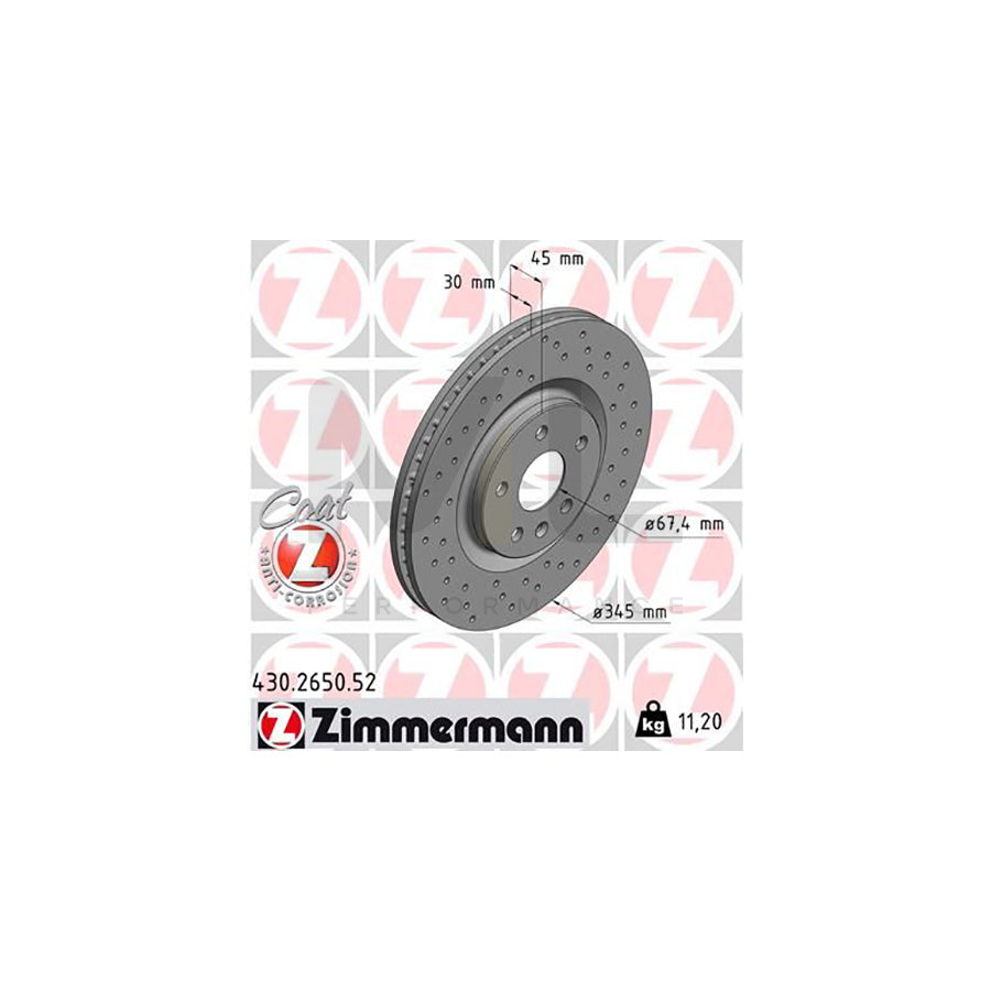 ZIMMERMANN 430.2650.52 Brake Disc Internally Vented, Perforated, Coated, High-carbon  - 1 piece