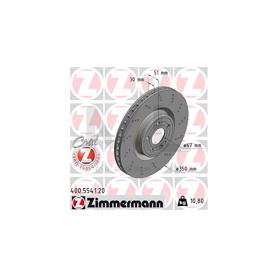 ZIMMERMANN 400.5541.20 Brake Disc Internally Vented, Perforated, Coated, High-carbon  - 1 piece