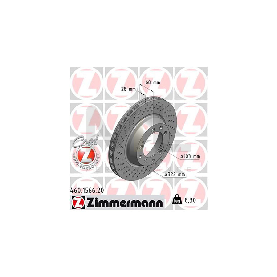 ZIMMERMANN COAT Z 460.1566.20 Brake Disc for PORSCHE 911 Coupe (993) Internally Vented, Perforated, Coated