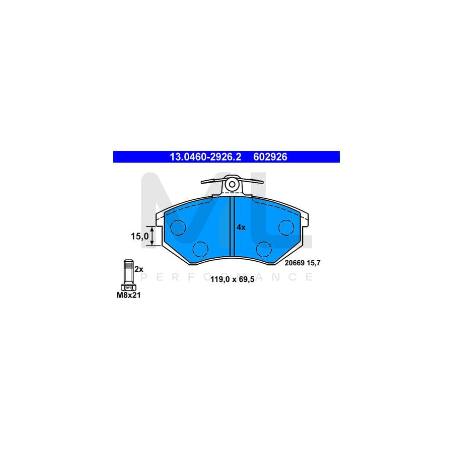 ATE 13.0460-2926.2 Brake pad set excl. wear warning contact, with brake caliper screws