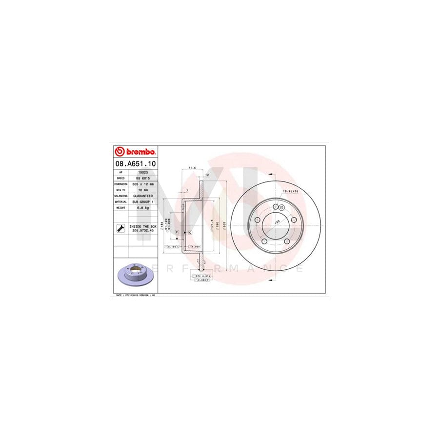BREMBO 08.A651.10 Brake Disc Solid, with bolts/screws | ML Performance Car Parts