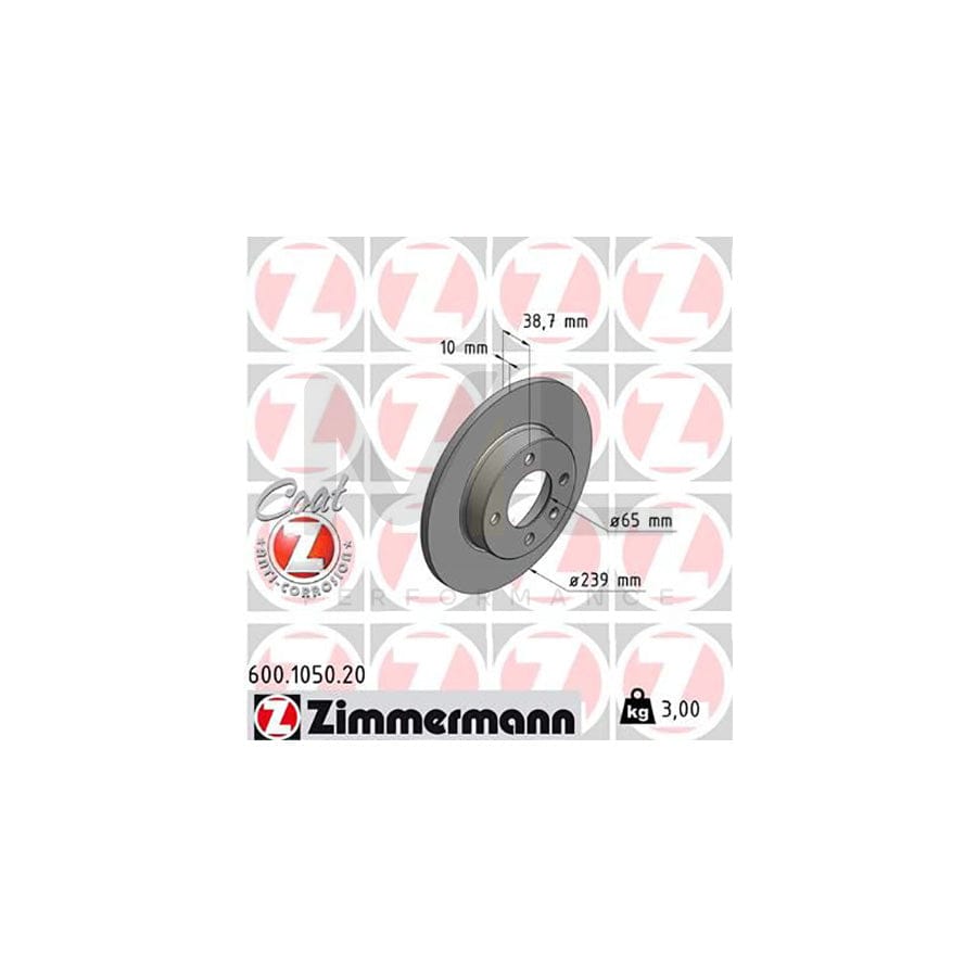 ZIMMERMANN COAT Z 600.1050.20 Brake Disc Solid, Coated  - 1 piece