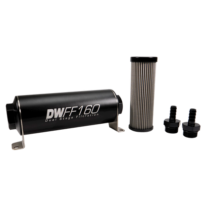 DeatschWerks Stainless Steel 3/8in 10 Micron Universal Inline Fuel Filter Housing Kit (160mm)