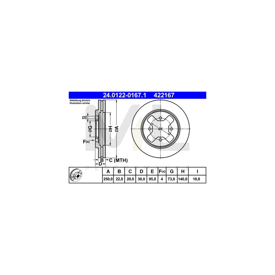 ATE 24.0122-0167.1 Brake Disc for NISSAN VANETTE Vented  - 1 piece