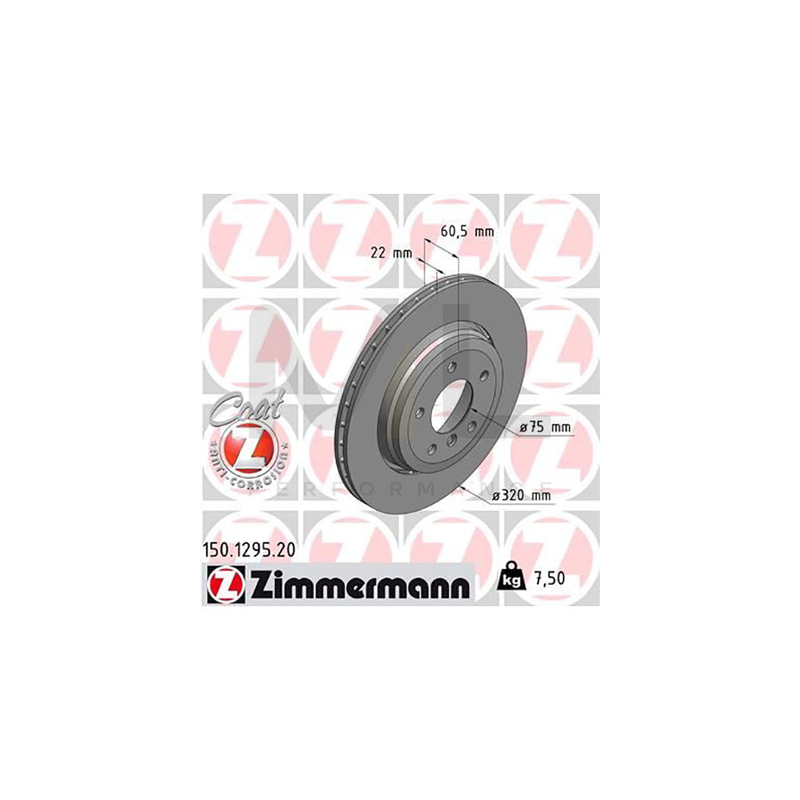 ZIMMERMANN COAT Z 150.1295.20 Brake Disc for BMW 3 Series Externally Vented, Coated, High-carbon  - 1 piece