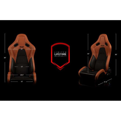 BRAUM Falcon-S Series Reclinable Composite Seats (British Tan Leatherette Alcantara Inserts Black Stitching) – Priced Per Pair