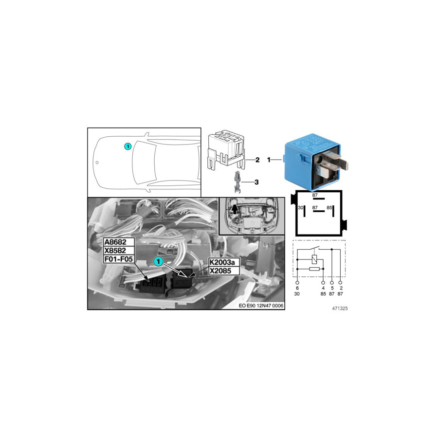 Genuine BMW 61366915327 E36 F31 RR4 Relay, Make Contact, Sky-Blue (Inc. Ghost, X1 28i & 318td) | ML Performance US Car Parts