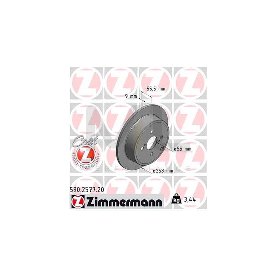 ZIMMERMANN COAT Z 590.2577.20 Brake Disc for TOYOTA COROLLA Solid, Coated  - 1 piece