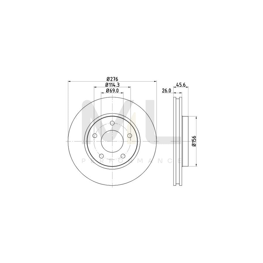 HELLA PRO 8DD 355 116-241 Brake Disc Internally Vented, Coated, without wheel hub, without wheel studs
