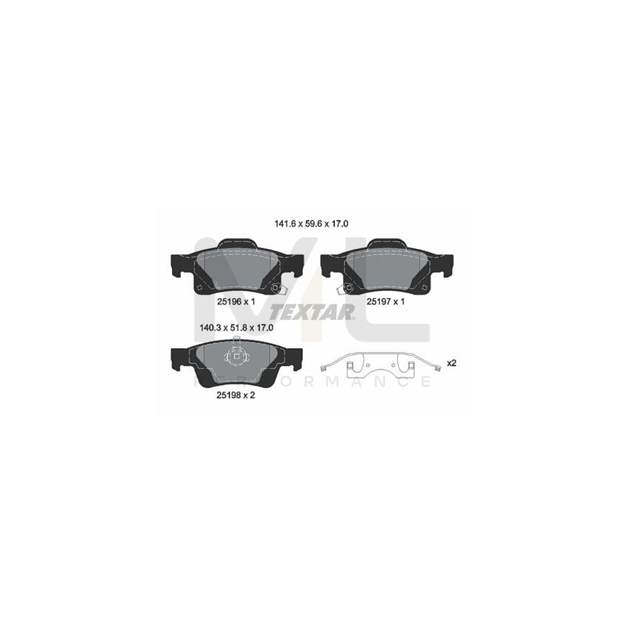 TEXTAR 2519603 Brake pad set for JEEP Grand Cherokee IV (WK, WK2) with acoustic wear warning, with accessories | ML Performance Car Parts