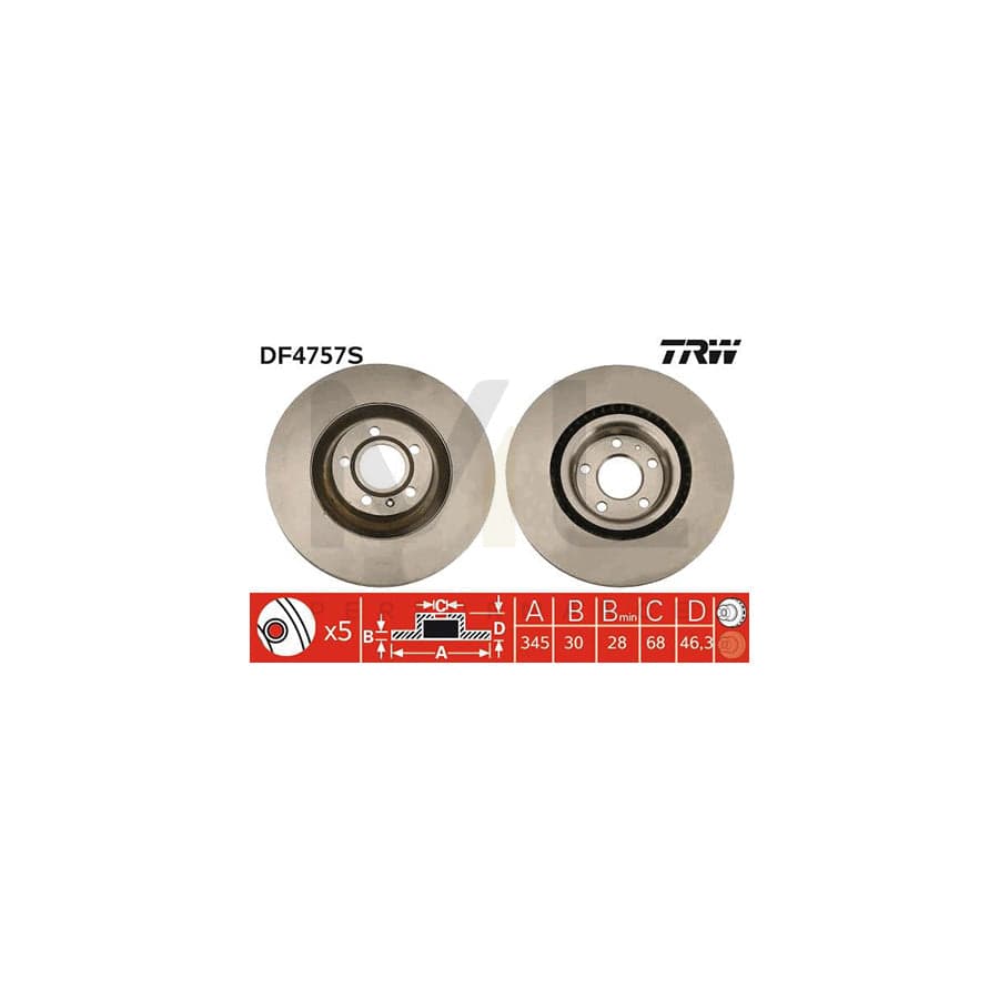 TRW DF4757S Brake Disc for AUDI A4 Vented, Painted, High-carbon | ML Performance Car Parts