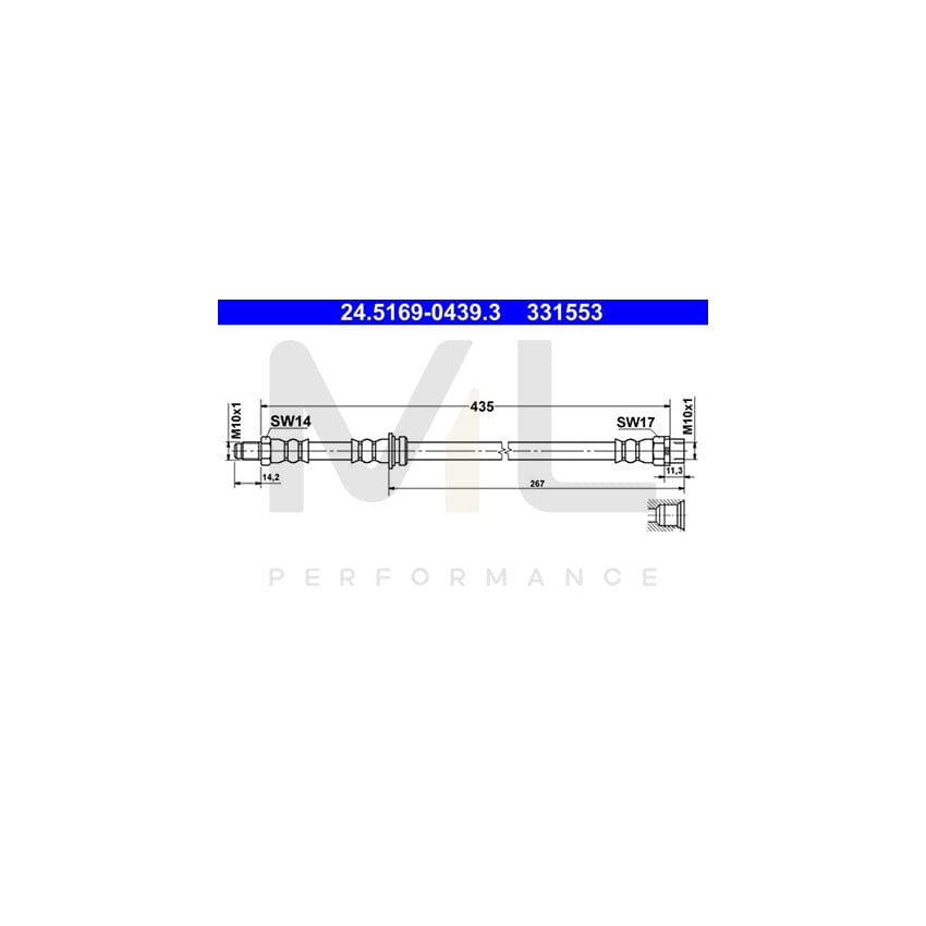 ATE 24.5169-0439.3 Brake Hose 435mm, M10x1