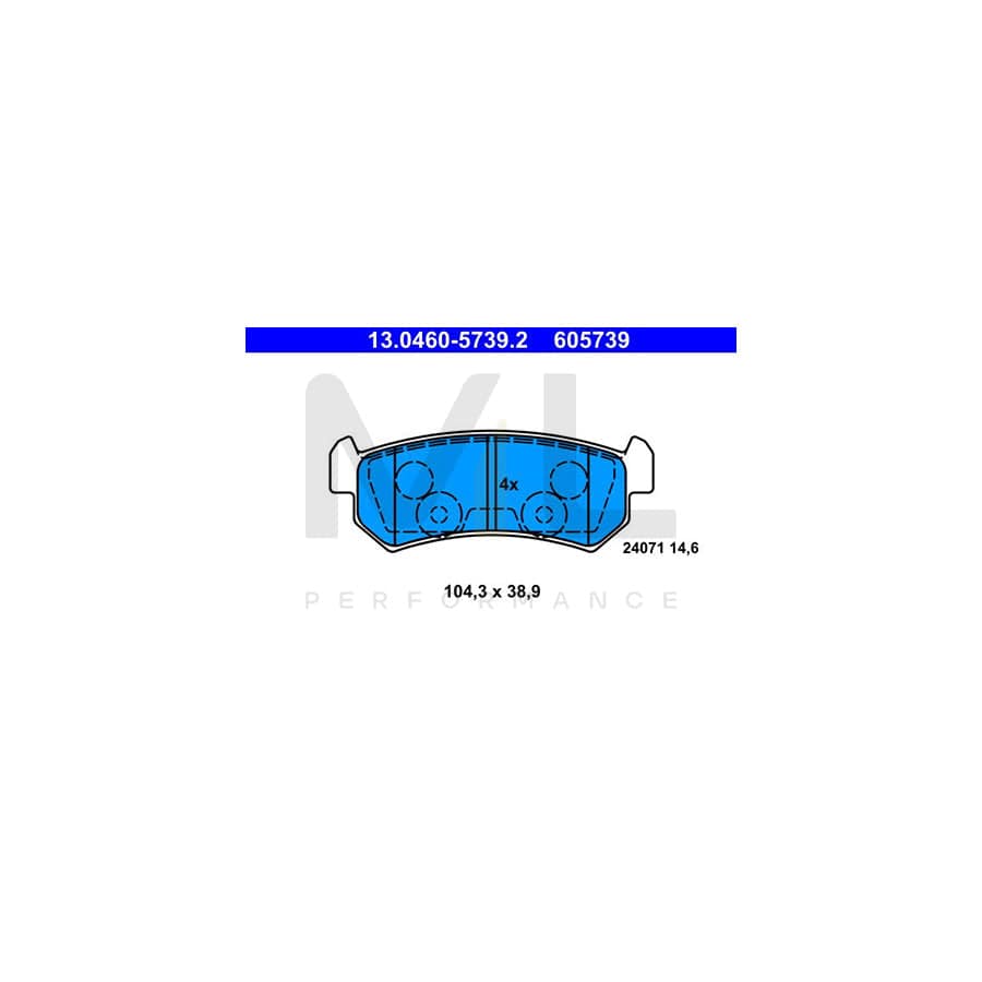 ATE 13.0460-5739.2 Brake pad set excl. wear warning contact, not prepared for wear indicator