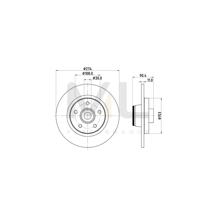 HELLA PRO 8DD 355 123-421 Brake Disc Solid, Coated, with integrated magnetic sensor ring, with wheel bearing