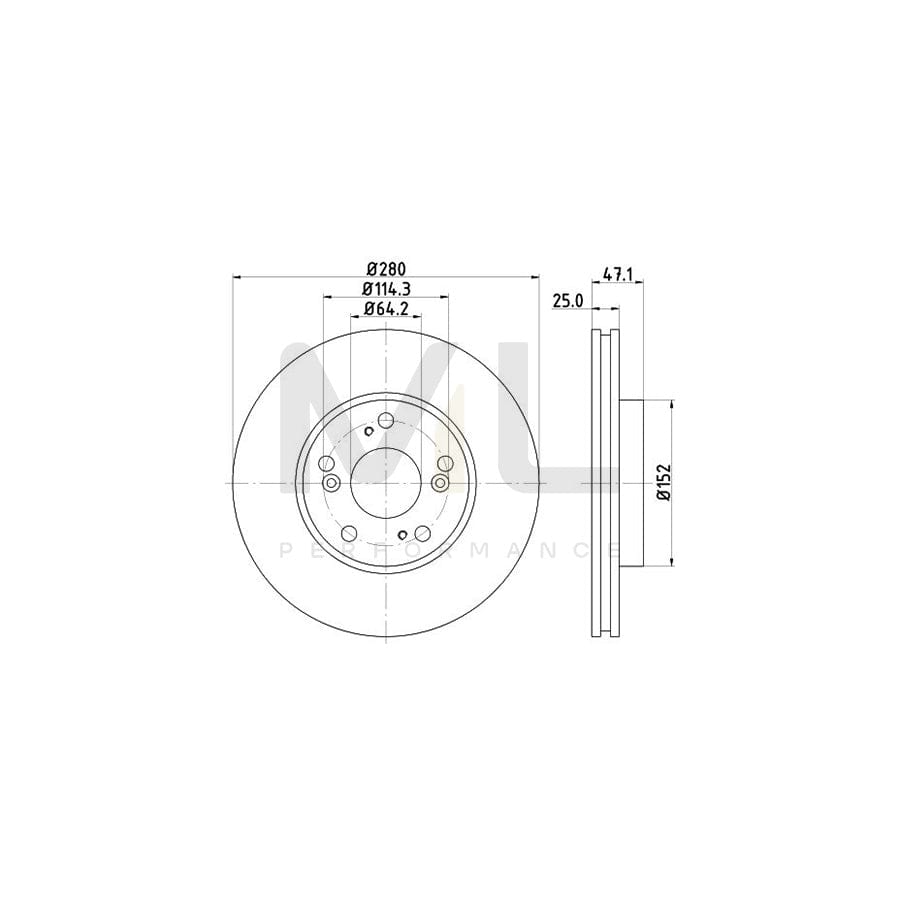 HELLA PRO 8DD 355 118-761 Brake Disc for HONDA ACCORD Internally Vented, Coated, without wheel hub, without wheel studs