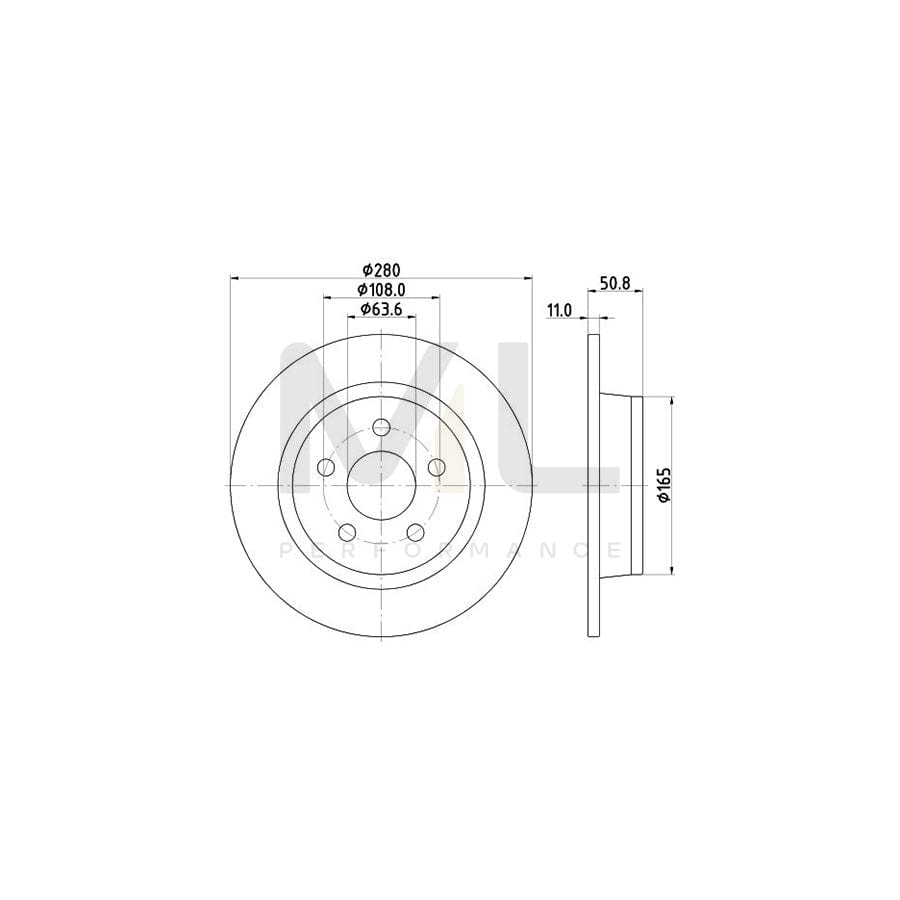 HELLA 8DD 355 133-741 Brake Disc Solid, Coated, without wheel hub, without wheel studs