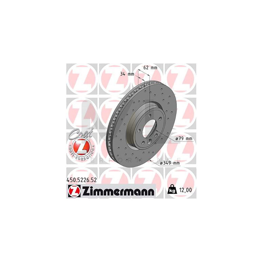 ZIMMERMANN 450.5226.52 Brake Disc Internally Vented, Perforated, Coated, High-carbon  - 1 piece