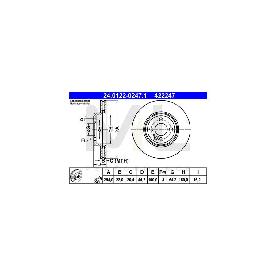 ATE 24.0122-0247.1 Brake Disc Vented, Coated, High-carbon  - 1 piece