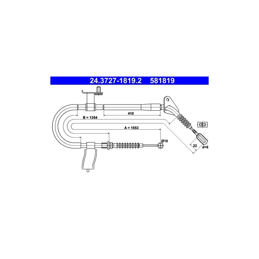 ATE 24.3727-1819.2 Hand Brake Cable for Mazda 323