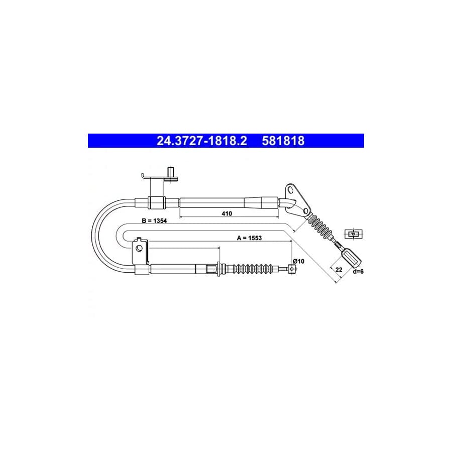ATE 24.3727-1818.2 Hand Brake Cable for Mazda 323