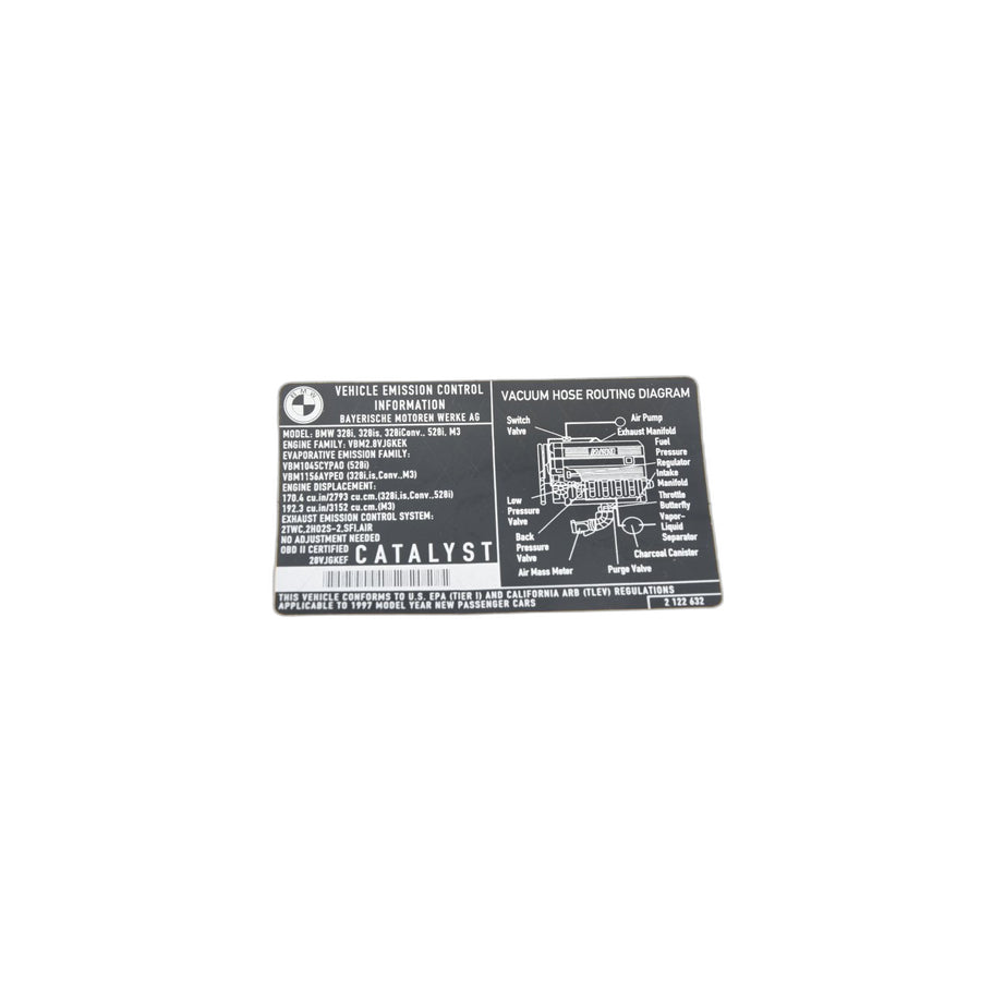 Genuine BMW 71212122632 E36 E39 Label "Exhaust Emission" MJ97 (Inc. 528i) | ML Performance UK Car Parts