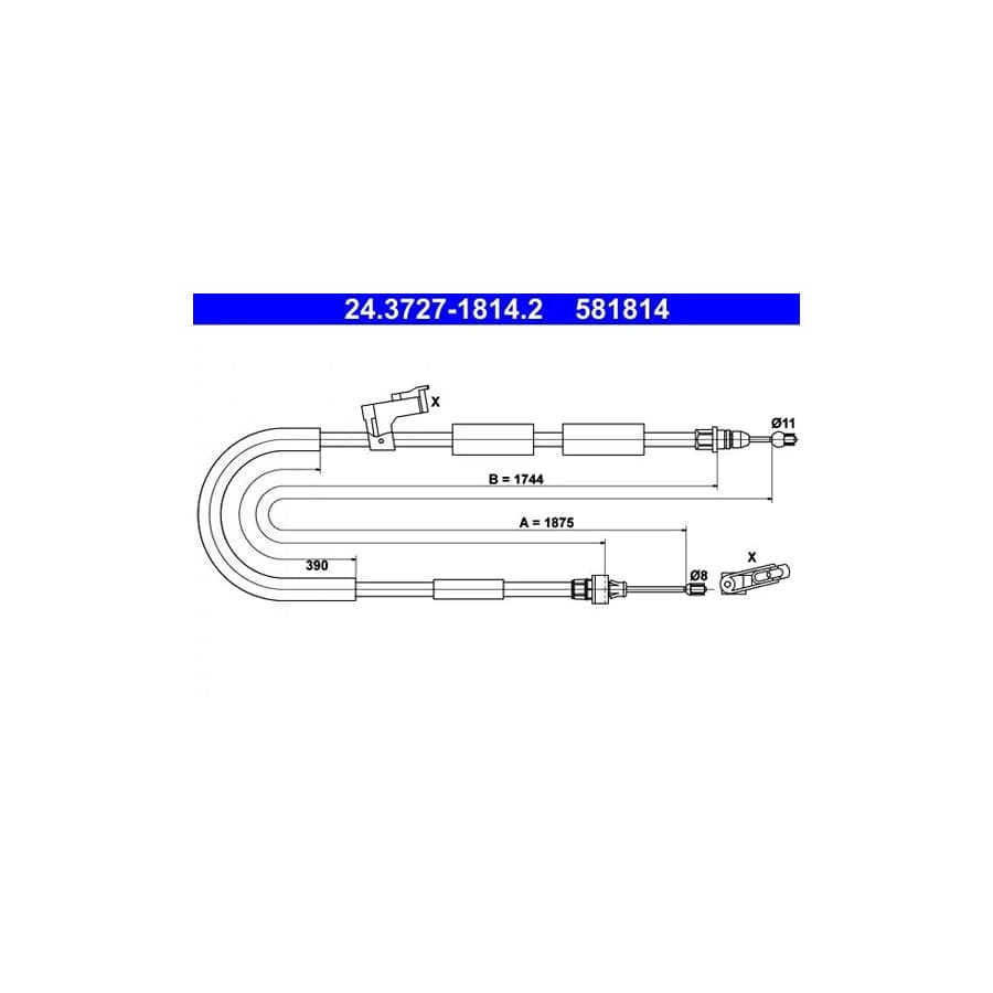 ATE 24.3727-1814.2 Hand Brake Cable for Mazda 3