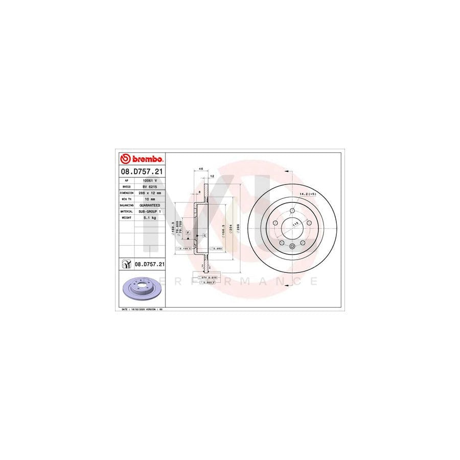 BREMBO 08.D757.21 Brake Disc Solid, Coated | ML Performance Car Parts