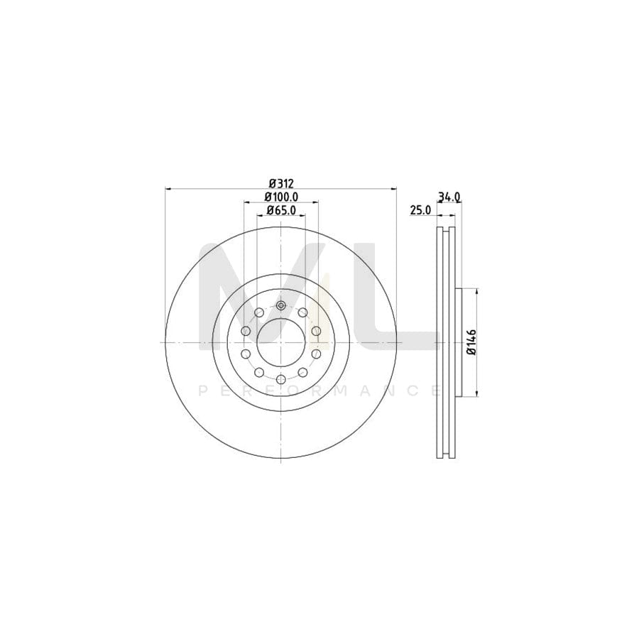 HELLA PRO 8DD 355 106-731 Brake Disc Internally Vented, Coated, without wheel hub, without wheel studs
