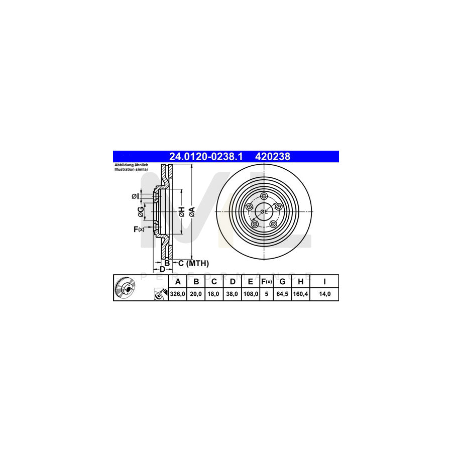 ATE 24.0120-0238.1 Brake Disc Vented, Coated, High-carbon  - 1 piece