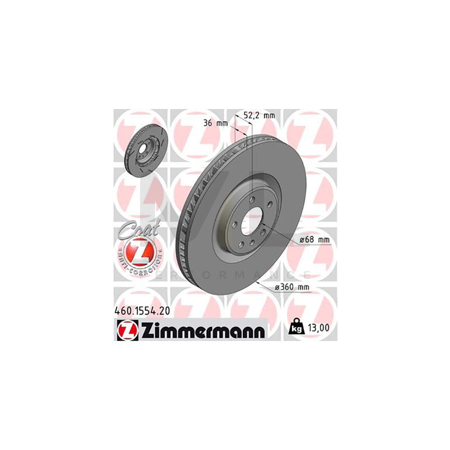 ZIMMERMANN COAT Z 460.1554.20 Brake Disc for PORSCHE Macan (95B) Internally Vented, Slotted, Coated, High-carbon