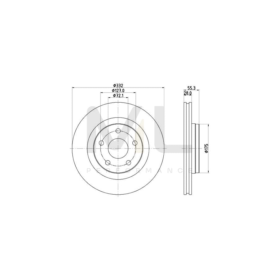 HELLA 8DD 355 123-141 Brake Disc for JEEP WRANGLER Externally Vented, Coated, without wheel hub