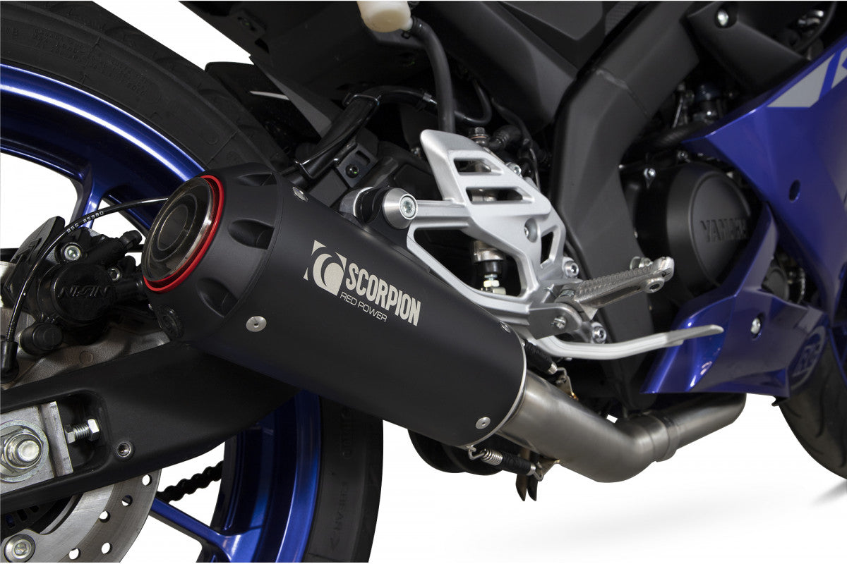 Scorpion PYA115SYSBCER Yamaha YZF-R125 Red Power Full System - Black Ceramic Coated Sleeve | ML Performance US US