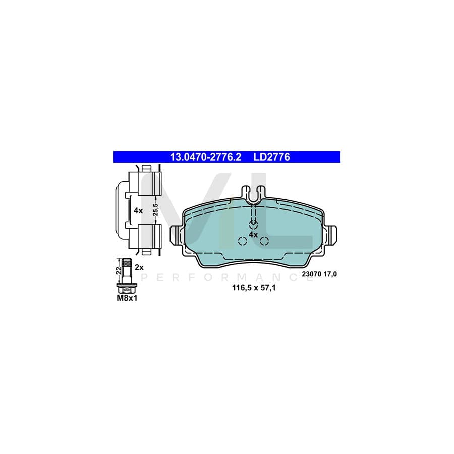 ATE Ceramic 13.0470-2776.2 Brake pad set suitable for MERCEDES-BENZ A-Class (W168) excl. wear warning contact, prepared for wear indicator, with brake caliper screws, with accessories