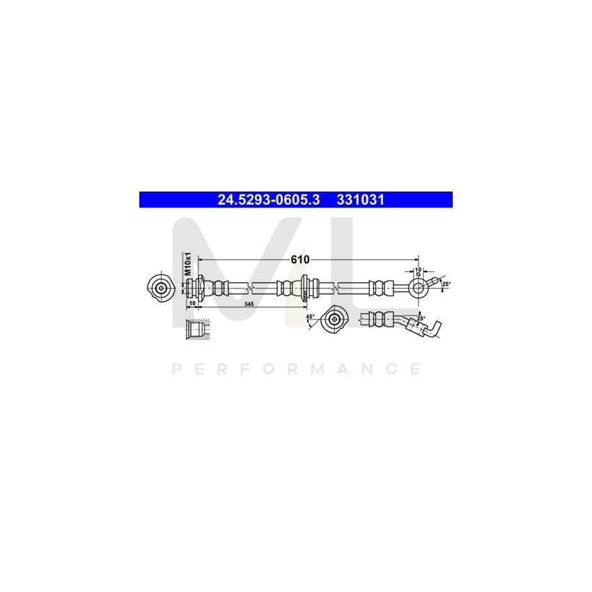 ATE 24.5293-0605.3 Brake Hose 610mm, M10x1