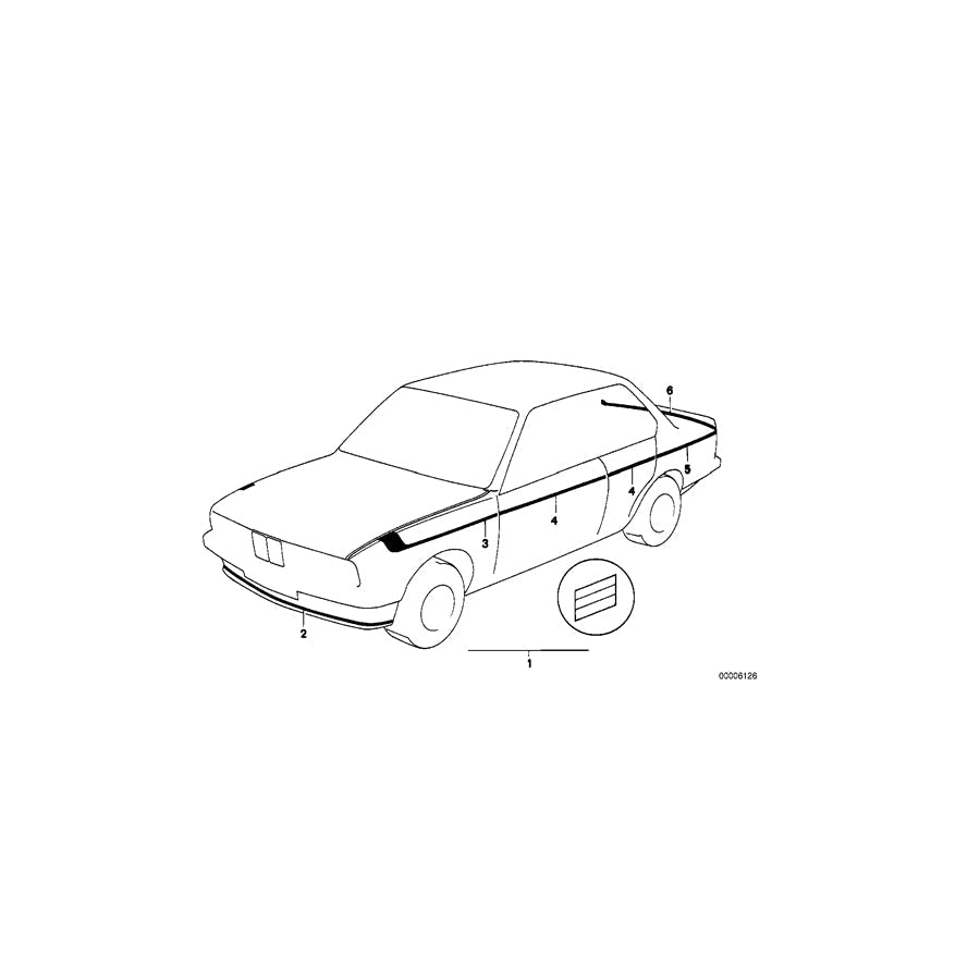 Genuine BMW 51141930878 E28 Decorating Stripes Fender Rear Right M TECHNIC (Inc. 525e, 528i & 520i) | ML Performance US Car Parts