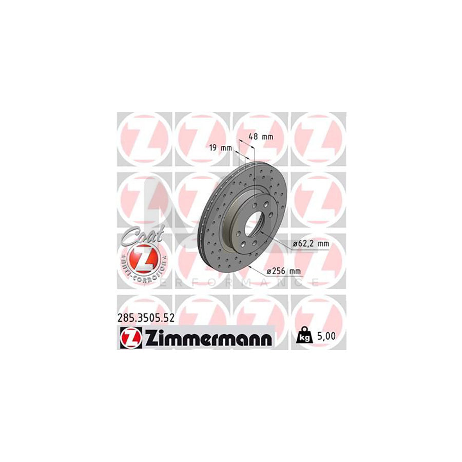 ZIMMERMANN SPORT COAT Z 285.3505.52 Brake Disc for HYUNDAI Getz (TB) Internally Vented, Perforated, Coated  - 1 piece